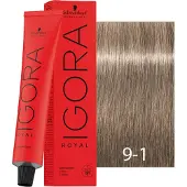 Schwarzkopf Permanente kleur - - Igora Royal 9-1 - Zeer lichte asblonde - 60ml - Crème