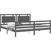 vidaXL Bedframe met hoofdbord massief hout grijs 200x200 cm