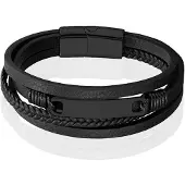 Mendes Multilayer Leren Armband voor Heren met Zwarte Coating-19cm