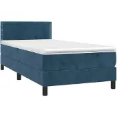 vidaXL Boxspring met matras en LED fluweel donkerblauw 100x200 cm