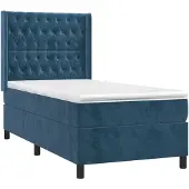 vidaXL Boxspring met matras en LED fluweel donkerblauw 90x200 cm