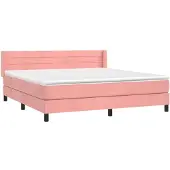 vidaXL Boxspring met matras fluweel roze 180x200 cm
