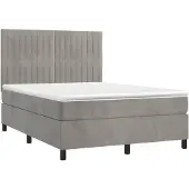 vidaXL Boxspring met matras en LED fluweel lichtgrijs 140x190 cm