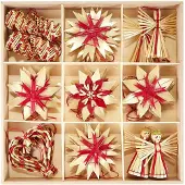 Heitmann Kerstboomversiering van stro - kerstboomhanger van natuurlijk materiaal - 25-delige set