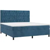 vidaXL Boxspring met matras fluweel donkerblauw 180x200 cm