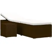 vidaXL Ligbed met kussen en theetafel poly rattan bruin