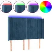 vidaXL Hoofdbord LED 147x16x118/128 cm fluweel donkerblauw