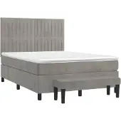 vidaXL Boxspring met matras fluweel lichtgrijs 140x190 cm