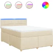 vidaXL Boxspring met matras stof crèmekleurig 160x200 cm