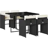 vidaXL 5-delige Tuinset met kussens poly rattan zwart