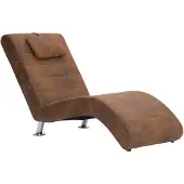 vidaXL Chaise longue met kussen kunstsuède bruin