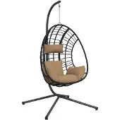 vidaXL Hangstoel met standaard rattan en staal taupe