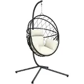 vidaXL Hangstoel met standaard rattan en staal beige