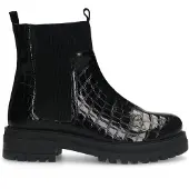Manfield Zwarte leren croco chelsea boots | Maat 39