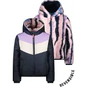 B.NOSY reversible gewatteerde winterjas Jamie met all over print donkerblauw/lila/roze Meisjes Polyester Capuchon - maat 104
