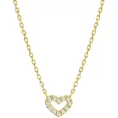 Lucardi Meisjes Kinderketting met hanger met plating - Hart - Zirkonia - Cadeau - Echt Zilver - Goudkleurig