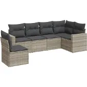 vidaXL 6-delige Loungeset met kussens poly rattan lichtgrijs