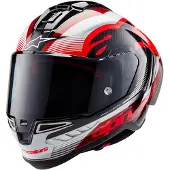Alpinestars Supertech R10 Team Zwart Carbon Rood Wit Glossy Integraalhelm Maat 2XL