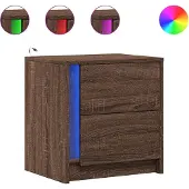 vidaXL Nachtkastje met LED-verlichting bewerkt hout bruin eikenkleur