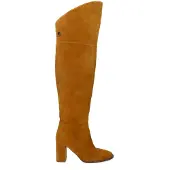 Manfield Cognac suède hoge laarzen met hak | Maat 36