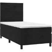 vidaXL Boxspring met matras fluweel zwart 90x200 cm