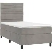 vidaXL Boxspring met matras fluweel lichtgrijs 90x200 cm