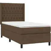 vidaXL Boxspring met matras en LED stof donkerbruin 100x200 cm