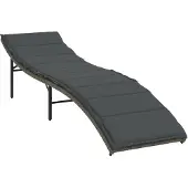 vidaXL Ligbed met kussen 55x199x50 cm poly rattan grijs