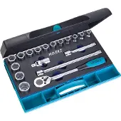 Hazet Dopsleutelset 932/18 · 1/2 inch (12,5 mm) vierkant hol · Buiten-zeskant-tractieprofiel · 18-delig · 10 – 27