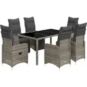 vidaXL 7-delige Bistroset met kussens poly rattan grijs