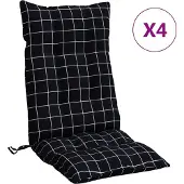 vidaXL Stoelkussens 4 st hoge rug ruitpatroon oxford stof zwart
