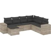 vidaXL 7-delige Loungeset met kussens poly rattan lichtgrijs
