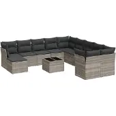vidaXL 12-delige Loungeset met kussens poly rattan lichtgrijs