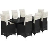 vidaXL 9-delige Bistroset met kussens poly rattan zwart