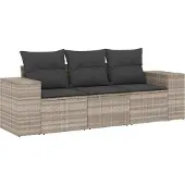 vidaXL 3-delige Loungeset met kussens poly rattan lichtgrijs