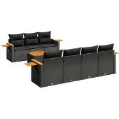 vidaXL 8-delige Loungeset met kussens poly rattan zwart