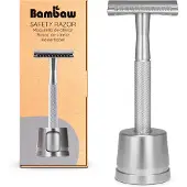 Bambaw Metalen Scheermes met Standaard – Scheermesjes mannen vrouwen – Safety Razor Mannen – Safety Razor voor vrouwen – Voor Double Edge Mesjes - Zilver