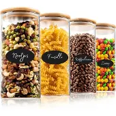 Five Stars Voorraadpotten - Glas met deksel - 4 Delige Set - 1200 ML - Met Herschrijfbare Stickers & Pen - Snoeppot