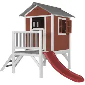 Axi Speelhuis Beach Lodge XL Rood met rode glijbaan Speelhuis op palen met veranda gemaakt van FSC hout