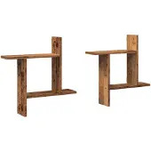 vidaXL Wandschappen 2 st 50x12x50 cm bewerkt hout oud houtkleurig