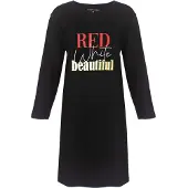Temptation Dames Nachthemd - Bigshirt - RED White beautiful Print - Zwart - Maat S