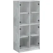 vidaXL Hoge kast met deuren 68x37x142 cm bewerkt hout betongrijs
