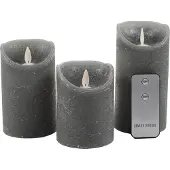 Annas collection Led kaars 7,5 x 10 cm, 12,5 cm, 15 cm | Grijs | Bewegende vlam | 3 stuks