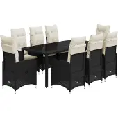 vidaXL 9-delige Bistroset met kussens poly rattan zwart