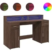 vidaXL Bureau met LED-verlichting 140x55x91 cm hout bruin eikenkleurig