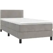 vidaXL Boxspring met matras en LED fluweel lichtgrijs 100x200 cm