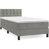 vidaXL Boxspring met matras fluweel lichtgrijs 90x190 cm