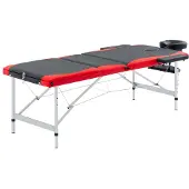 vidaXL Massagetafel inklapbaar 3 zones aluminium zwart en rood