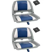 vidaXL 4-delige Bootstoelenset met blauw-witte kussens inklapbaar