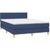vidaXL Boxspring met matras en LED stof blauw 140x190 cm